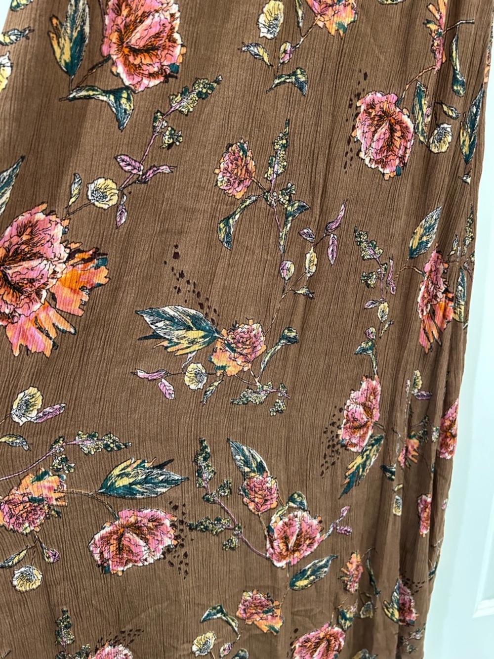 O'Neill Conners Off The Shoulder Midi Dress Crinkle Gauze Floral Boho Pink Brown - Picture 10 of 12